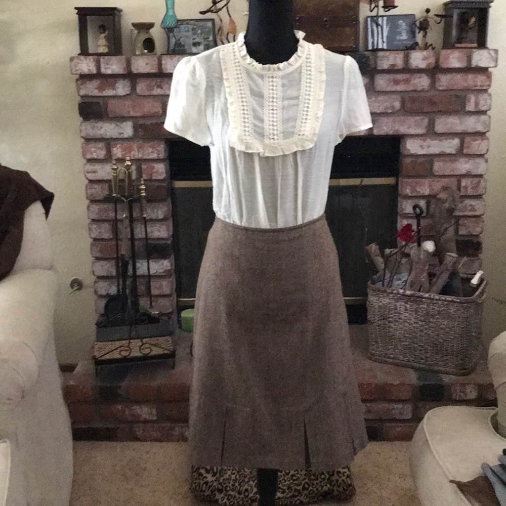 Me George Brown Tweed A-Line Bottom Pleats Skirt